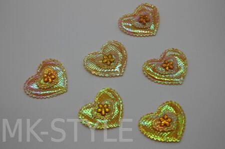 Декор текстильный (сердечки) - 3,5 х 3 см. (жёлтые)
